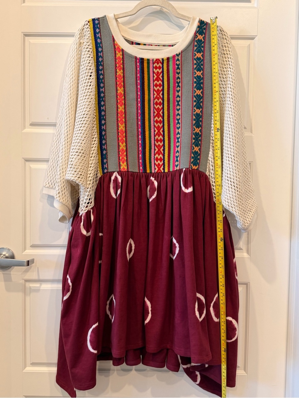 NorBlack NorWhite Kutch Embroidered Mesh Sleeve Shibori Tie Dye Dress L XL Boho - Picture 12 of 15